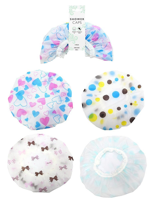 SHOWER CAPS PRINTED 4PK