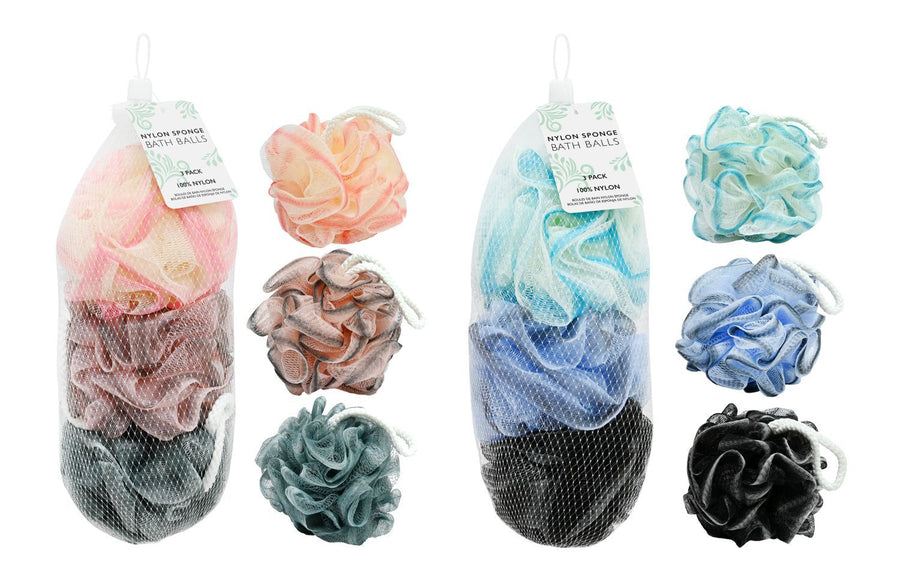 BATH BALL NYLON 3PK 2ASST