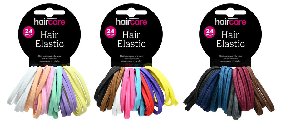 HAIR ELASTIC FLAT 24PK 3ASST