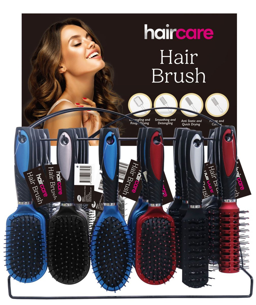 HAIR BRUSH METALLIC FIN. 5ASST