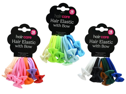 HAIR ELASTIC PLAIN & BOW 18PK