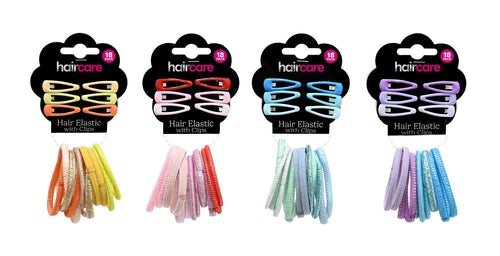 HAIR ELASTIC GLIT W/CLIPS 18PK