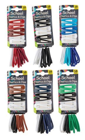 HAIR ELASTIC W/CLIPS 18PK 6ASS