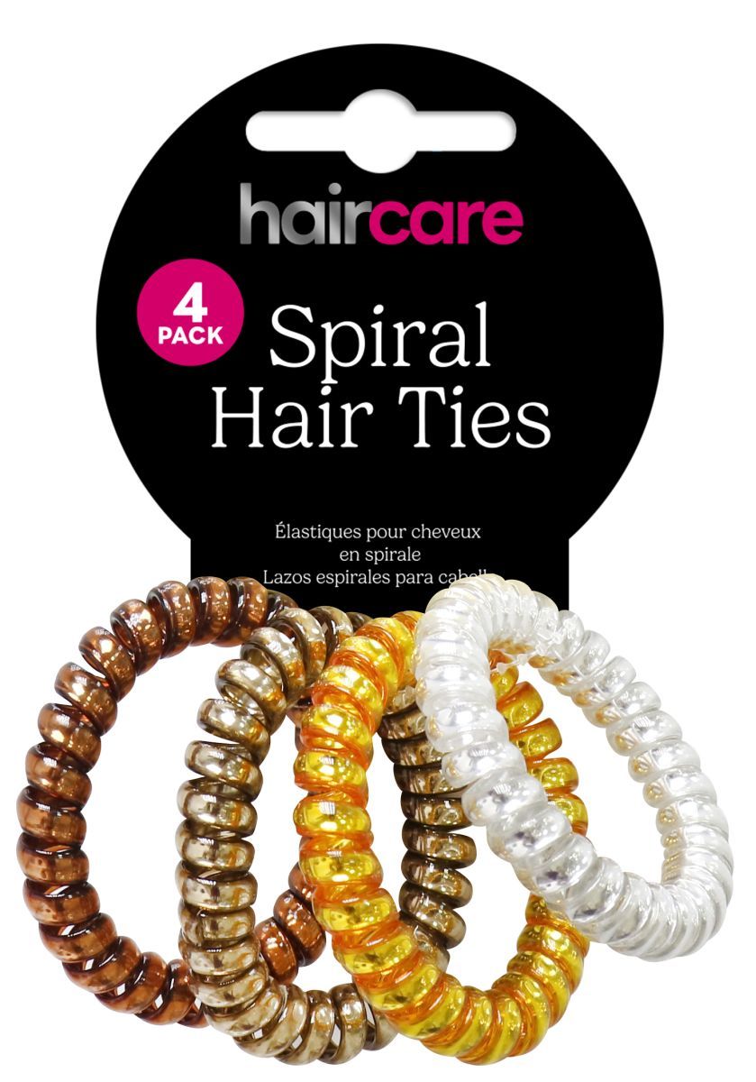 SPIRAL HAIR TIES  METALLIC 4PK
