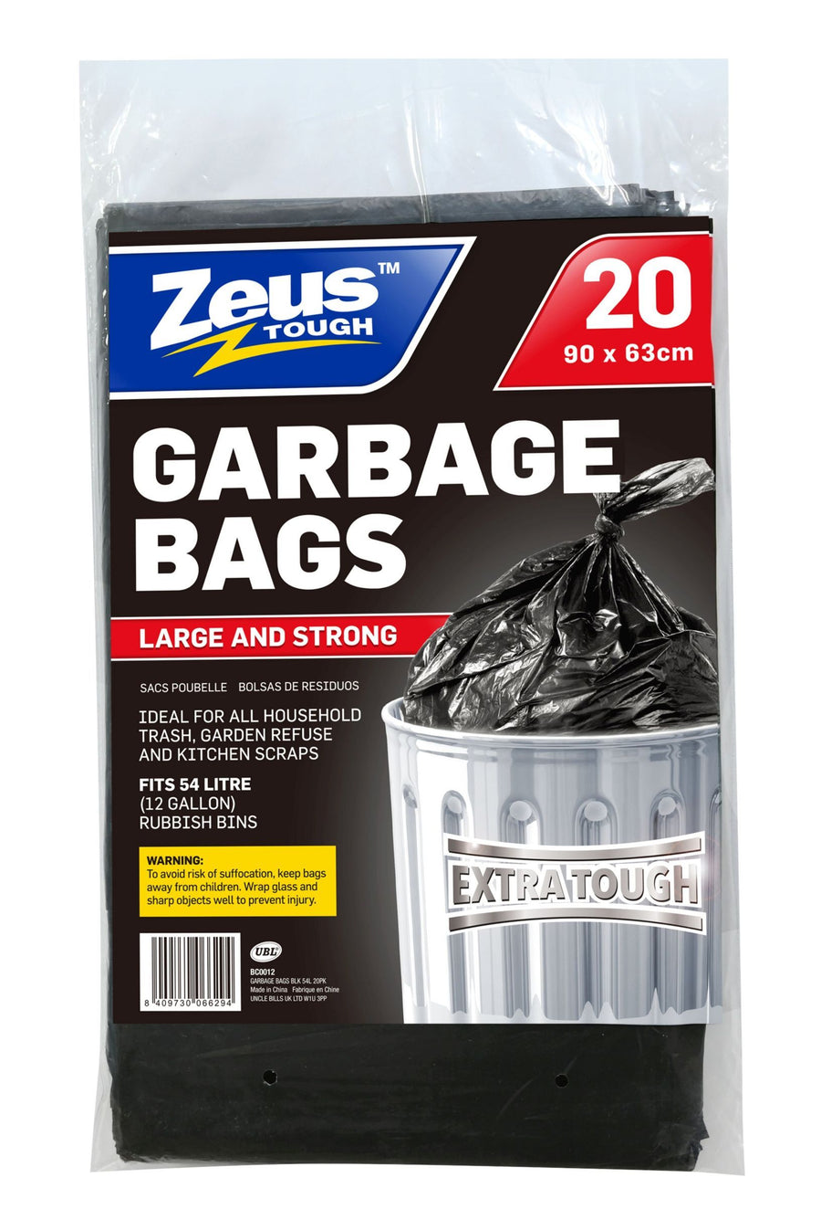 GARBAGE BAGS BLACK 54L 20PK