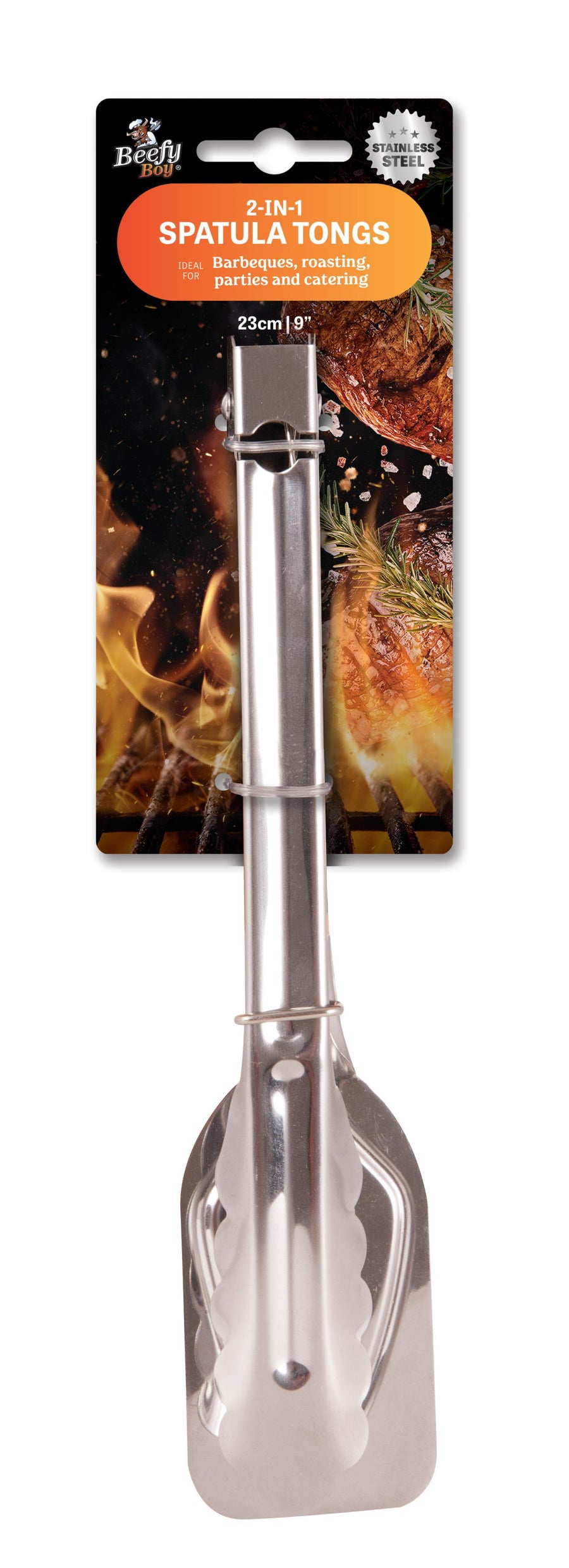 BBQ 2 IN 1 SPATULA TONGS 23cm
