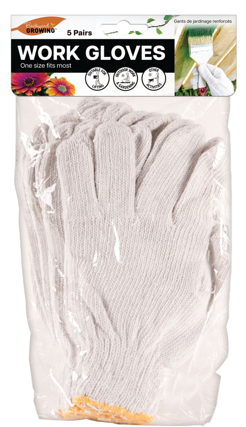 WORK GLOVES WHITE 5 PAIRS