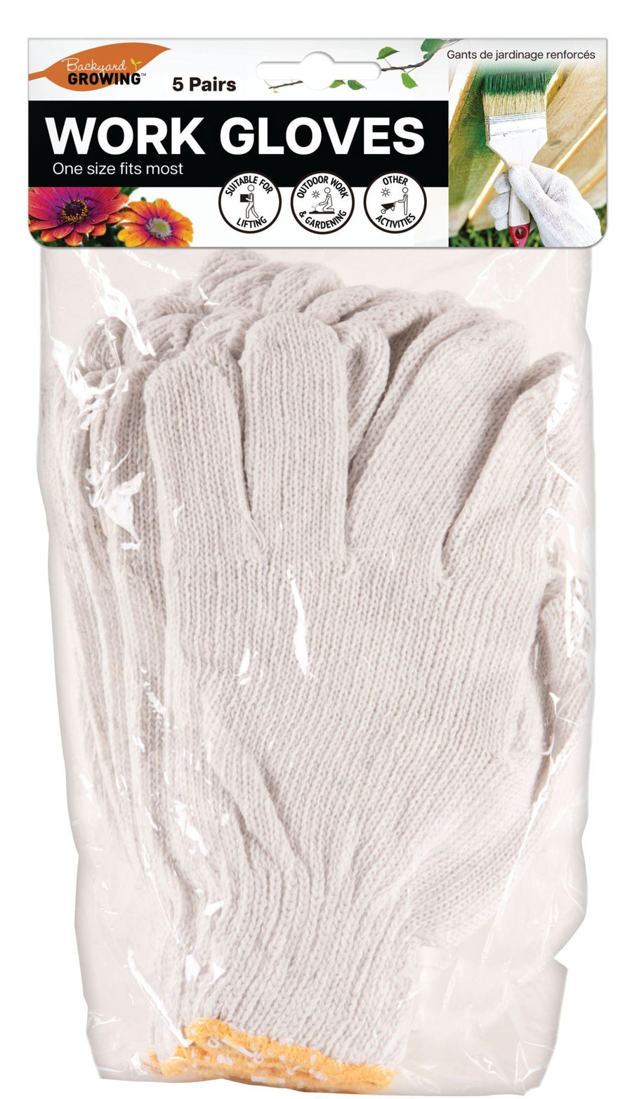 WORK GLOVES WHITE 5 PAIRS