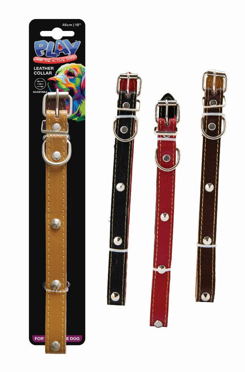 PET COLLAR LEATH MTL STUD 46CM