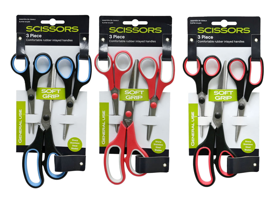 Soft Grip Scissors 3 Pack 2-Tone | Multipurpose Office & School Scissors