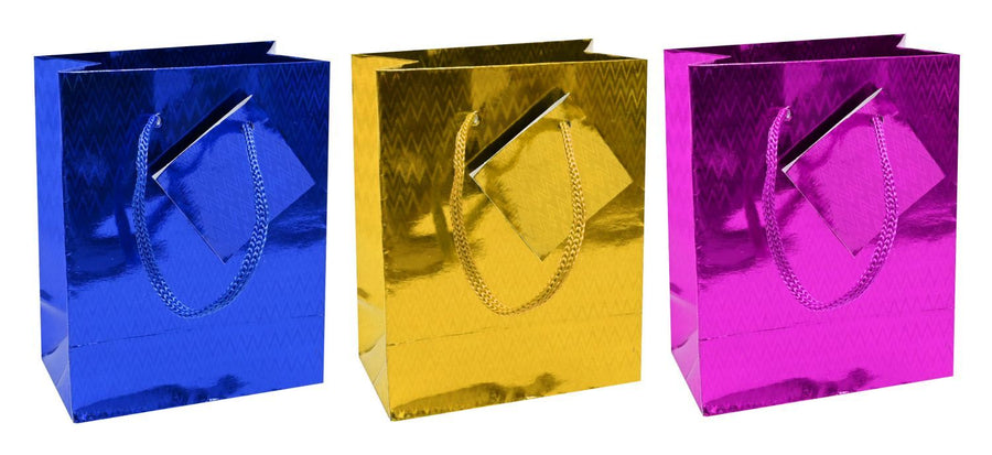 Gift Bag Holograph 11x14cm Small 3 Asstd Clrs
