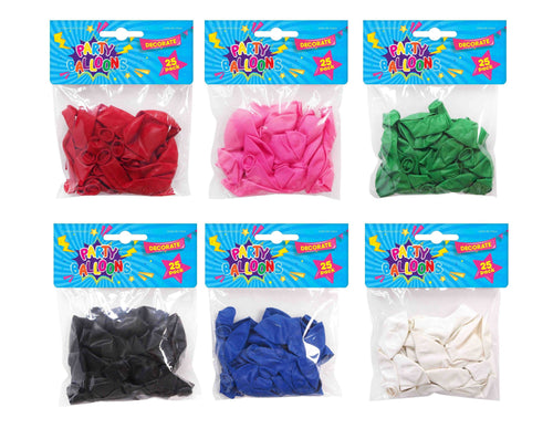 BALLOONS SOLID COL. 25PK 6ASST